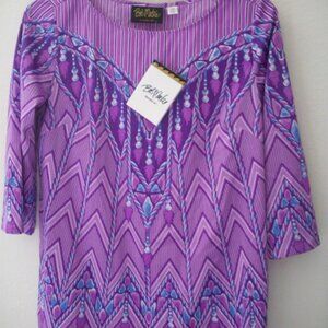 Bob Mackie 3/4 Sleeve Purple Design Top XXS NEW